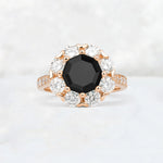 Round Cut Black Onyx Floral Halo Engagement Ring - Additional view