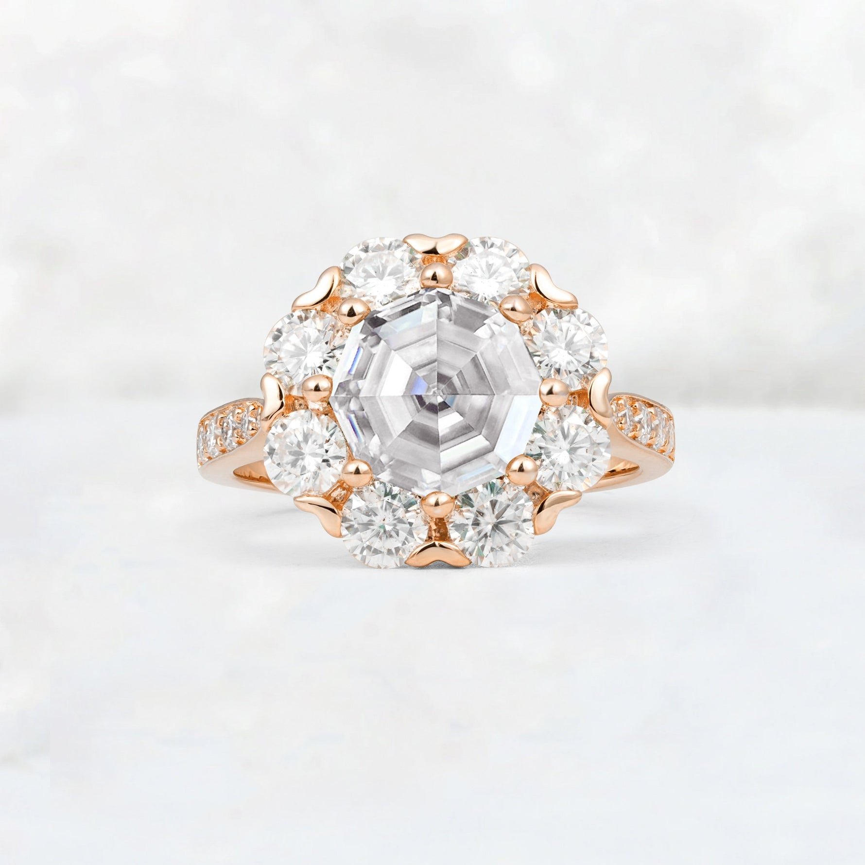 Round Cut Lab Diamond Floral Halo Engagement Ring - Additional view
