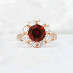 Round Cut Garnet Floral Halo Engagement Ring - Additional view