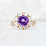 Round Cut Amethyst Floral Halo Engagement Ring - Additional view