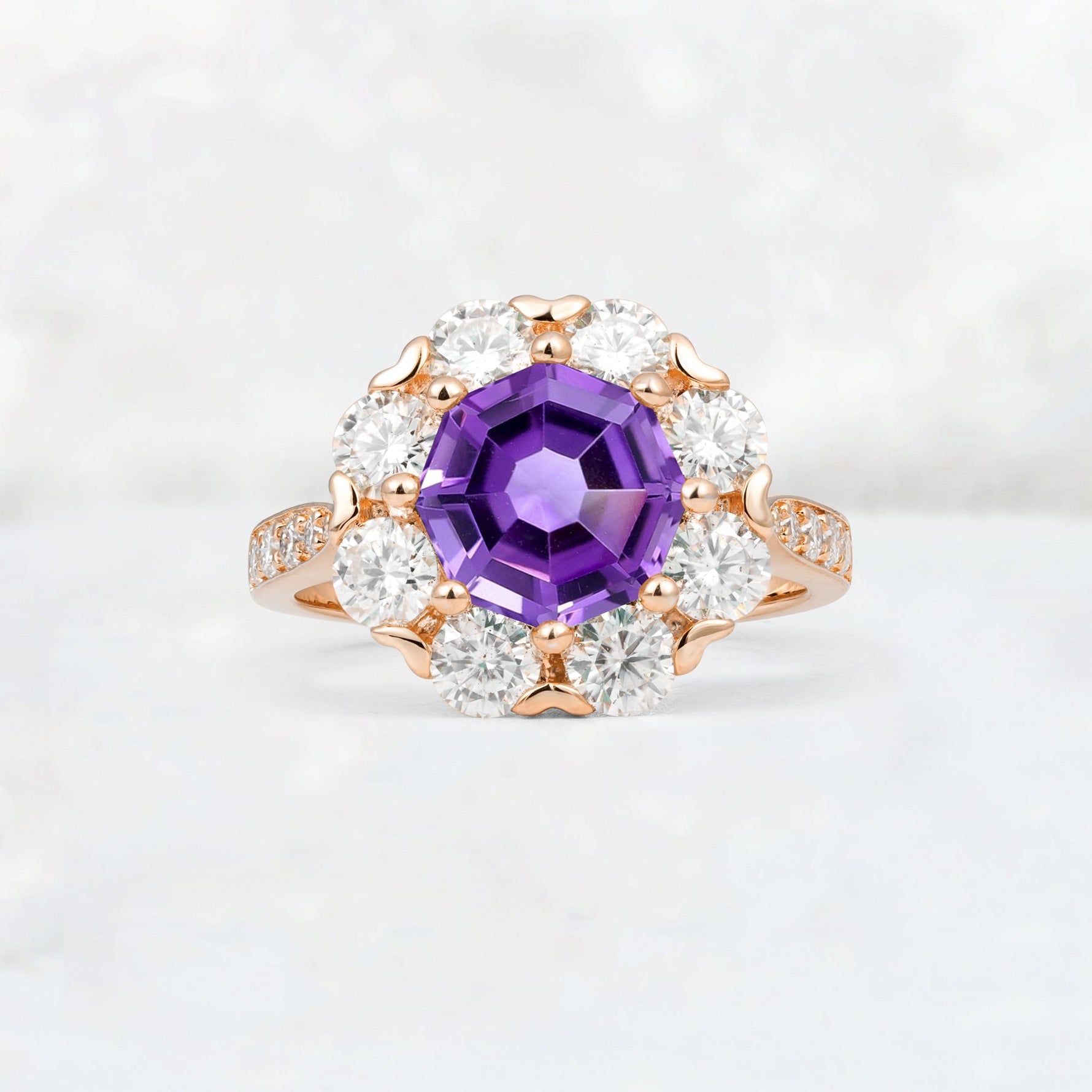 Round Cut Amethyst Floral Halo Engagement Ring - Additional view