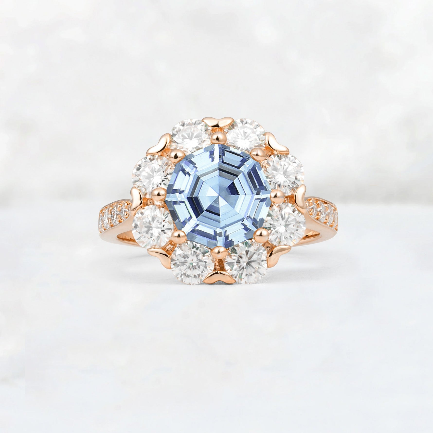 Round Cut Aquamarine Floral Halo Engagement Ring - Additional view