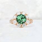 Round Cut Emerald Floral Halo Engagement Ring - Additional view