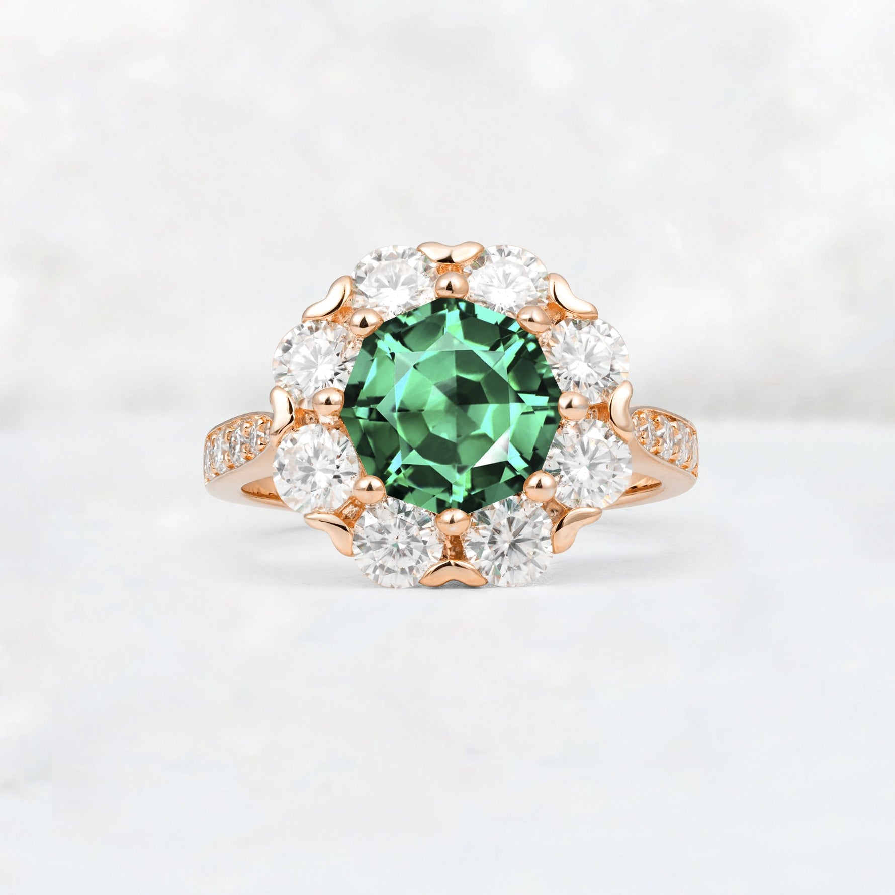 Round Cut Emerald Floral Halo Engagement Ring - Additional view