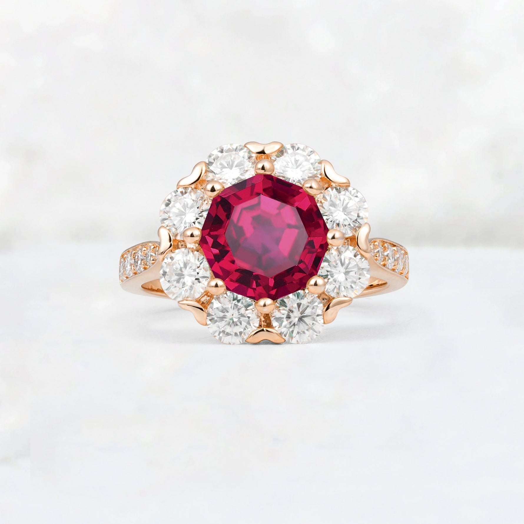 Round Cut Ruby Floral Halo Engagement Ring - Additional view