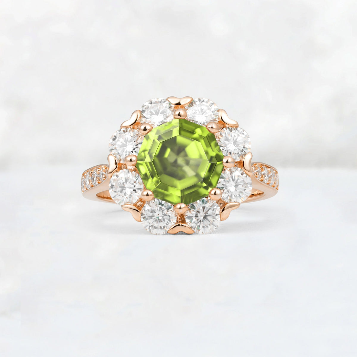 Round Cut Peridot Floral Halo Engagement Ring - Additional view