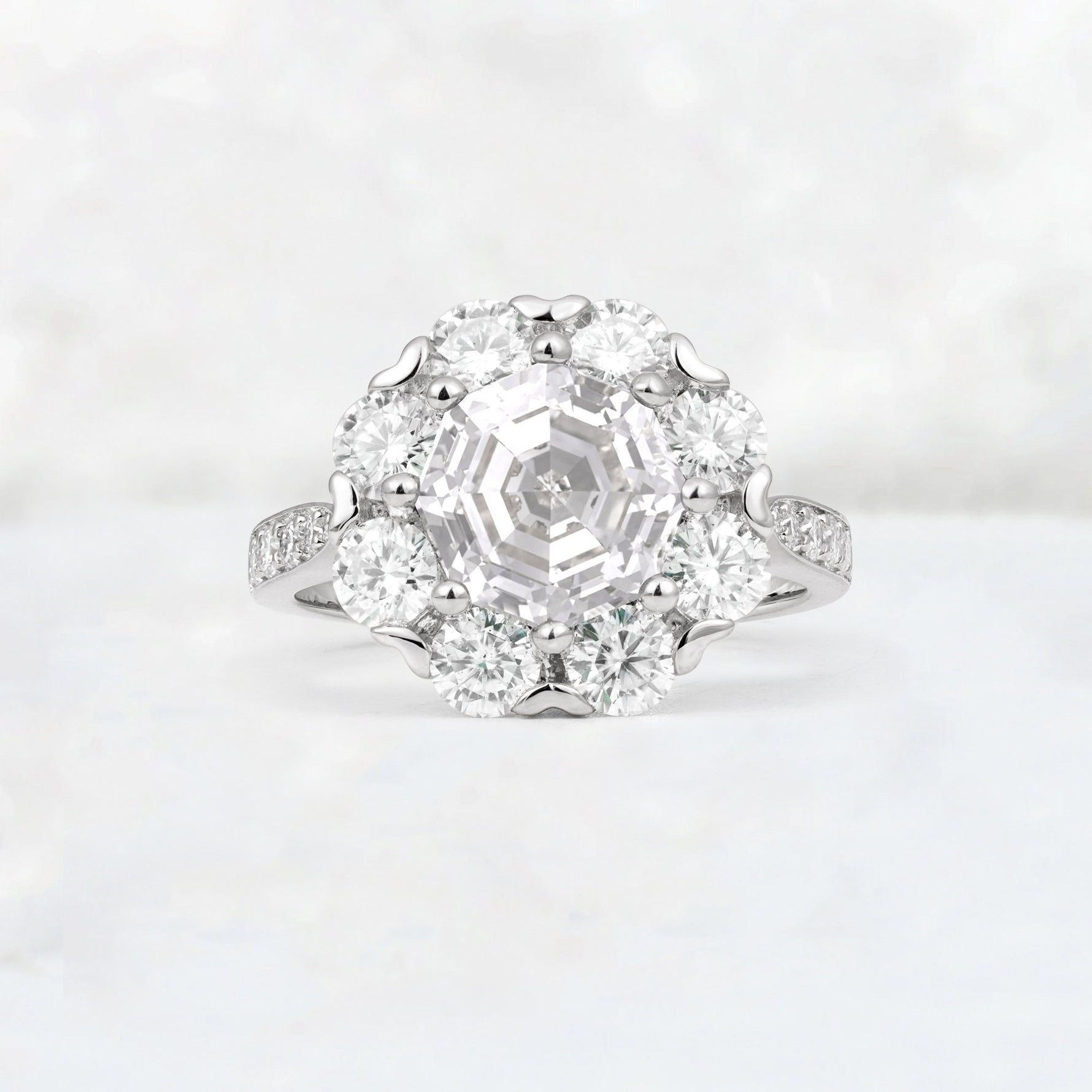 Round Cut Moissanite Floral Halo Engagement Ring - Additional view