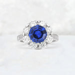 Round Cut Sapphire Floral Halo Engagement Ring - Additional view