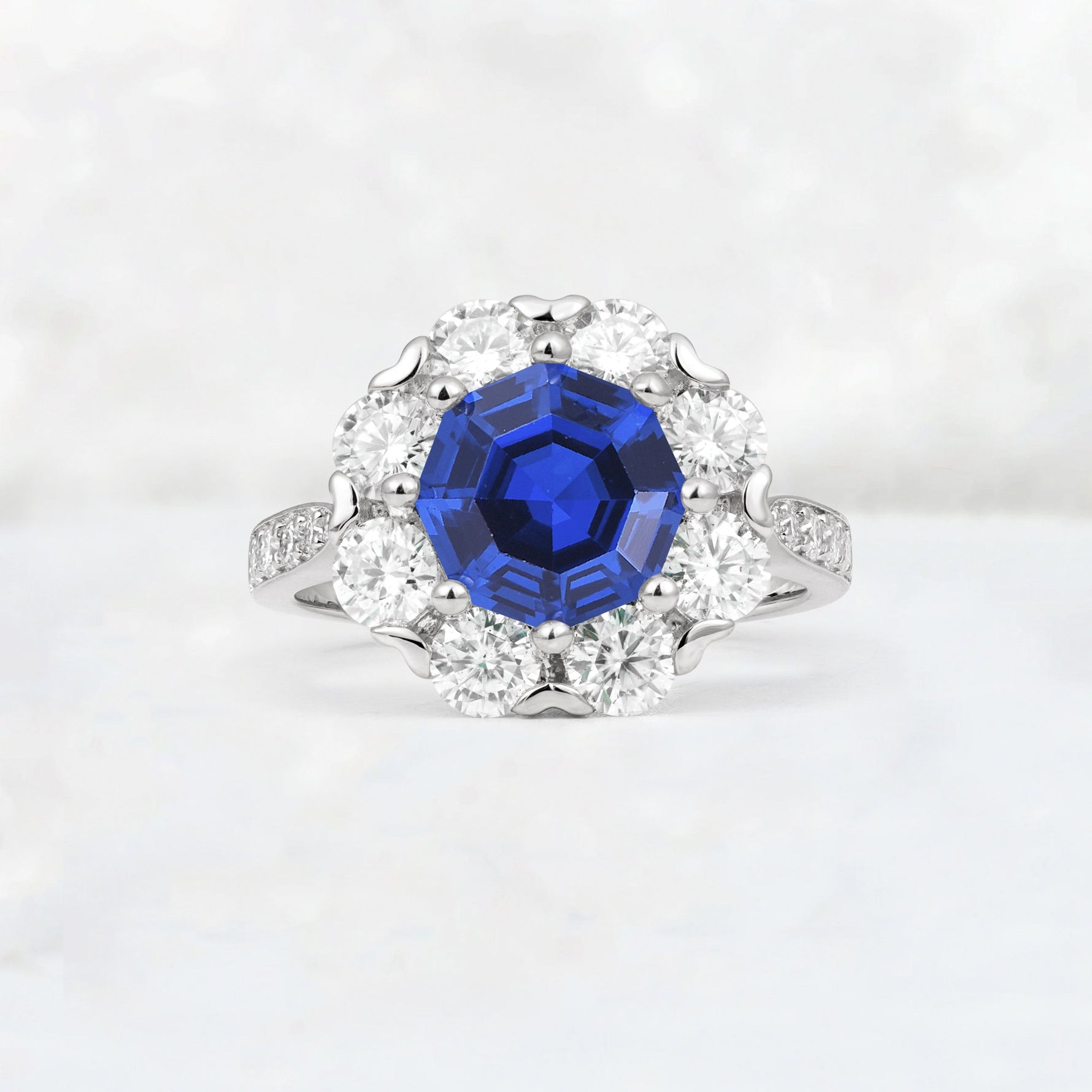 Round Cut Sapphire Floral Halo Engagement Ring - Additional view