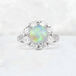 Round Cut Fire Opal Floral Halo Engagement Ring - Additional view