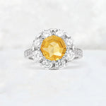Round Cut Citrine Floral Halo Engagement Ring - Additional view