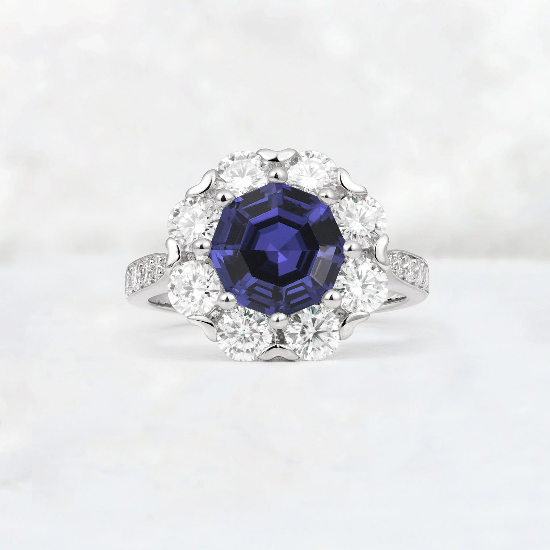 Round Cut Tanzanite Floral Halo Engagement Ring - Additional view