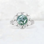 Round Cut Moss Agate Floral Halo Engagement Ring - Additional view