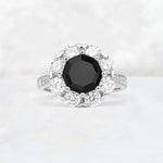 Round Cut Black Onyx Floral Halo Engagement Ring - Additional view