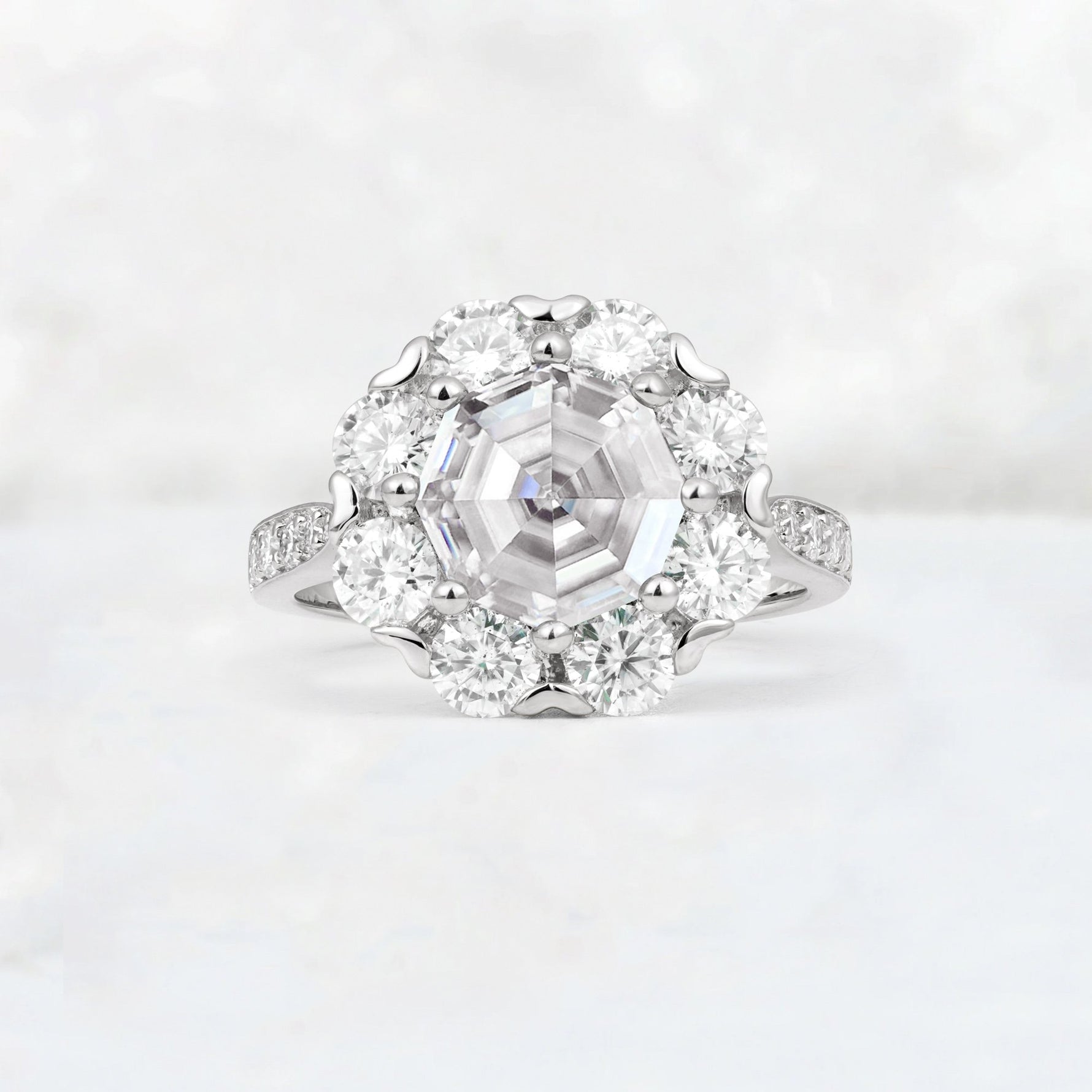 Round Cut Lab Diamond Floral Halo Engagement Ring - Additional view