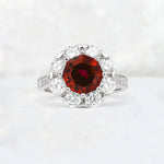 Round Cut Garnet Floral Halo Engagement Ring - Additional view