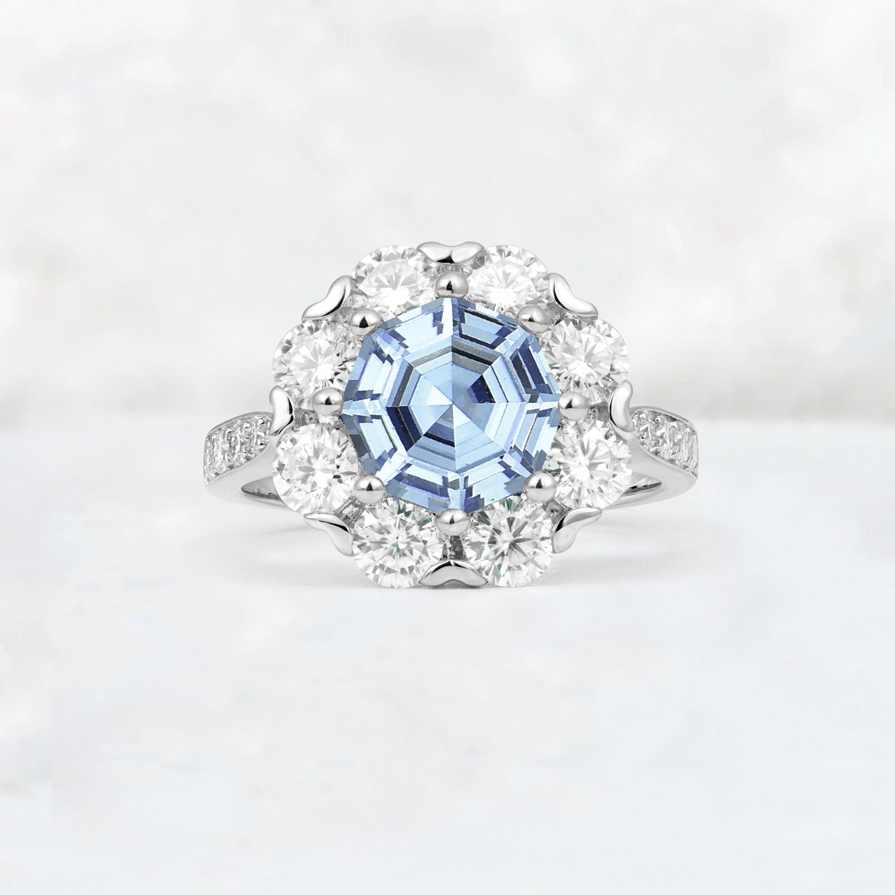 Round Cut Aquamarine Floral Halo Engagement Ring - Additional view