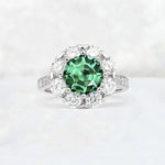Round Cut Emerald Floral Halo Engagement Ring - Additional view