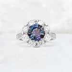 Round Cut Alexandrite Floral Halo Engagement Ring - Additional view