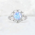 Round Cut Moonstone Floral Halo Engagement Ring - Additional view