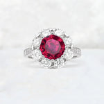 Round Cut Ruby Floral Halo Engagement Ring - Additional view