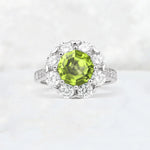 Round Cut Peridot Floral Halo Engagement Ring - Additional view