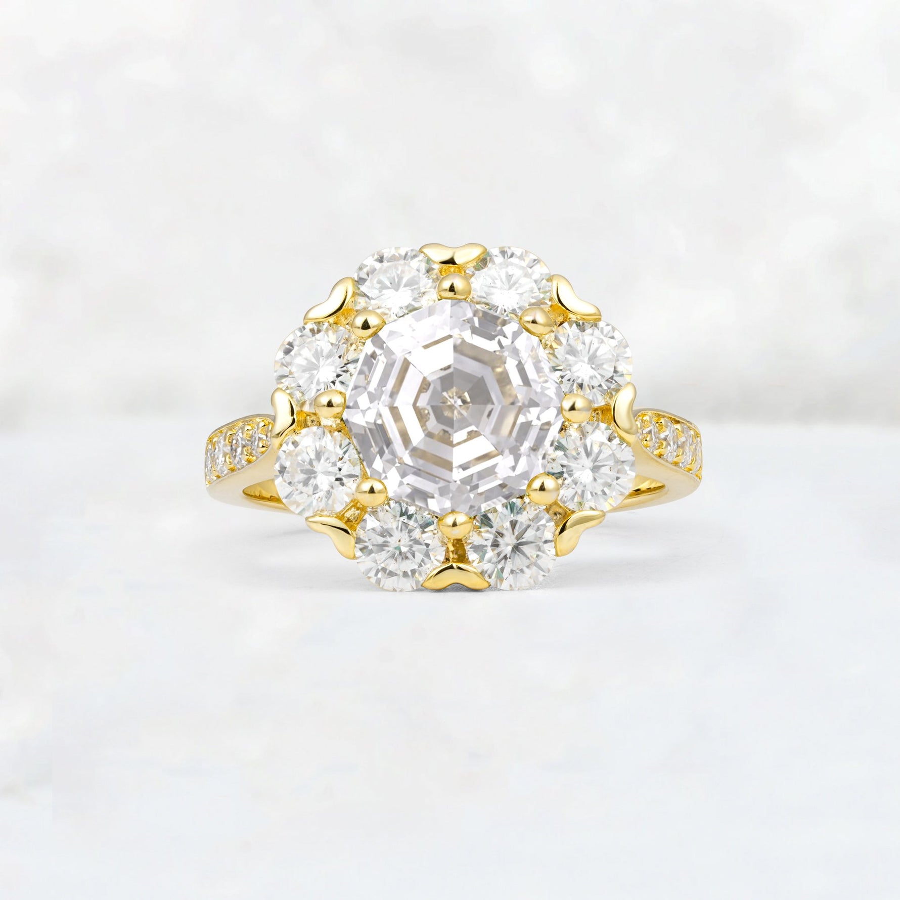 Round Cut Moissanite Floral Halo Engagement Ring - Additional view