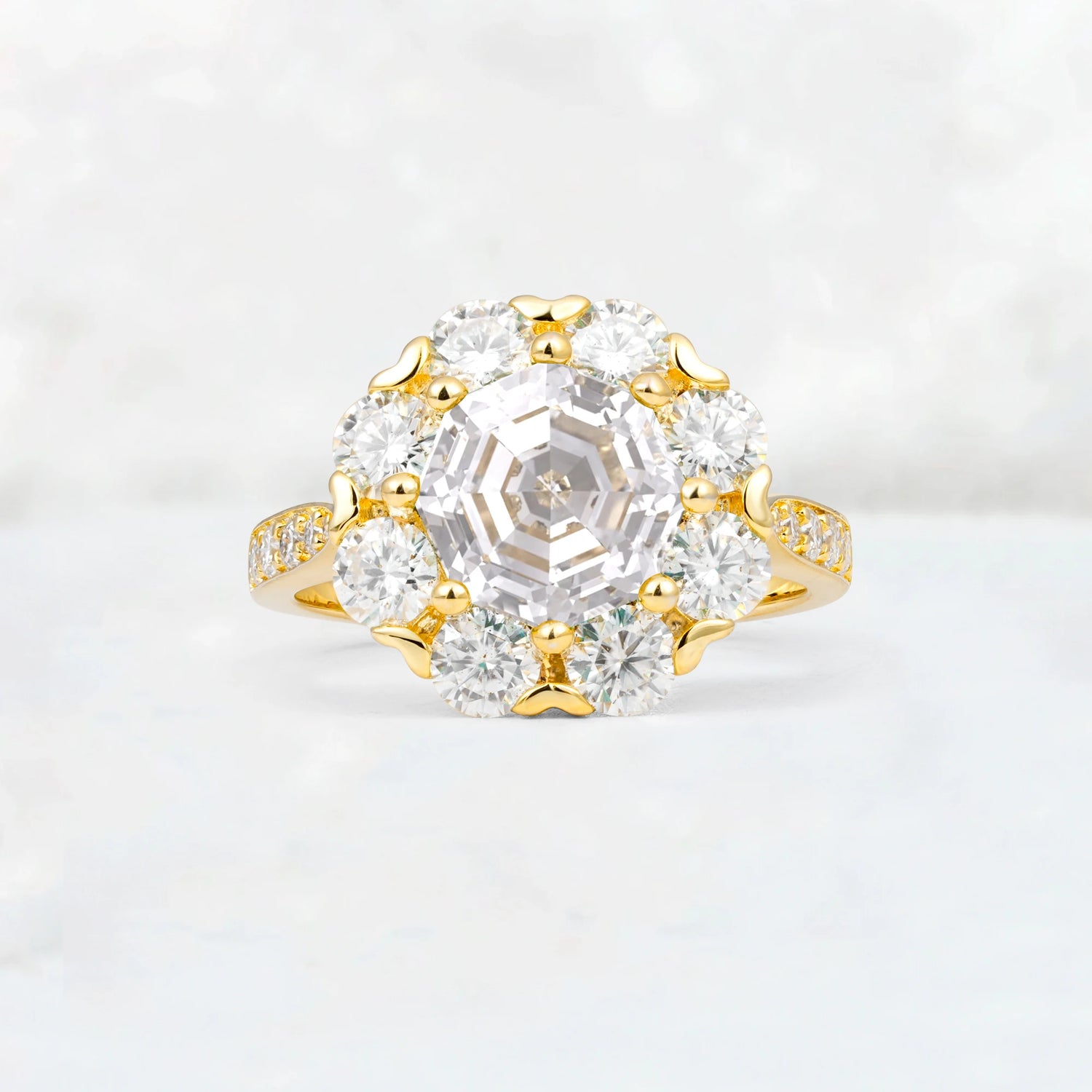 Round Cut Moissanite Floral Halo Engagement Ring