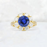 Round Cut Sapphire Floral Halo Engagement Ring - Additional view