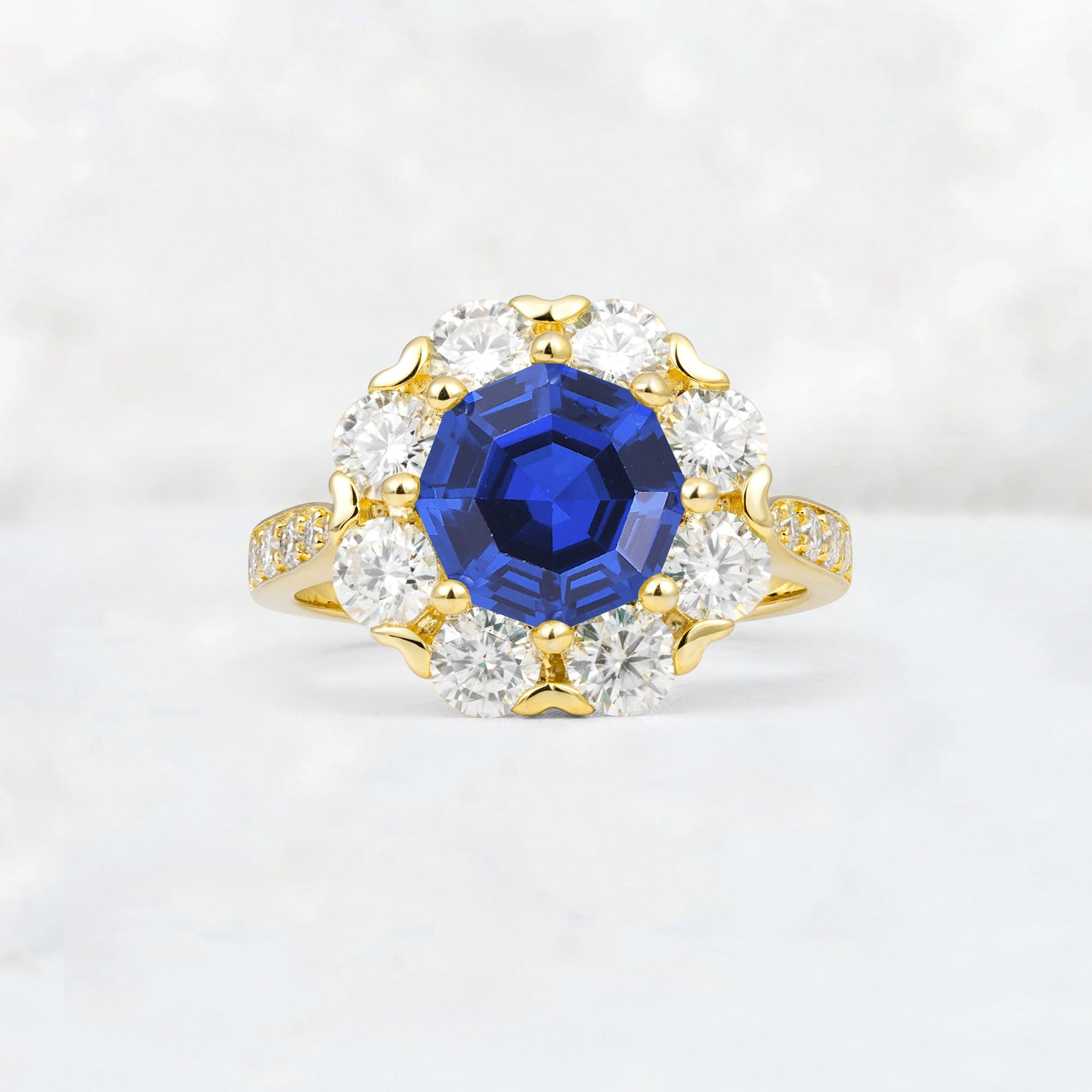 Round Cut Sapphire Floral Halo Engagement Ring - Additional view