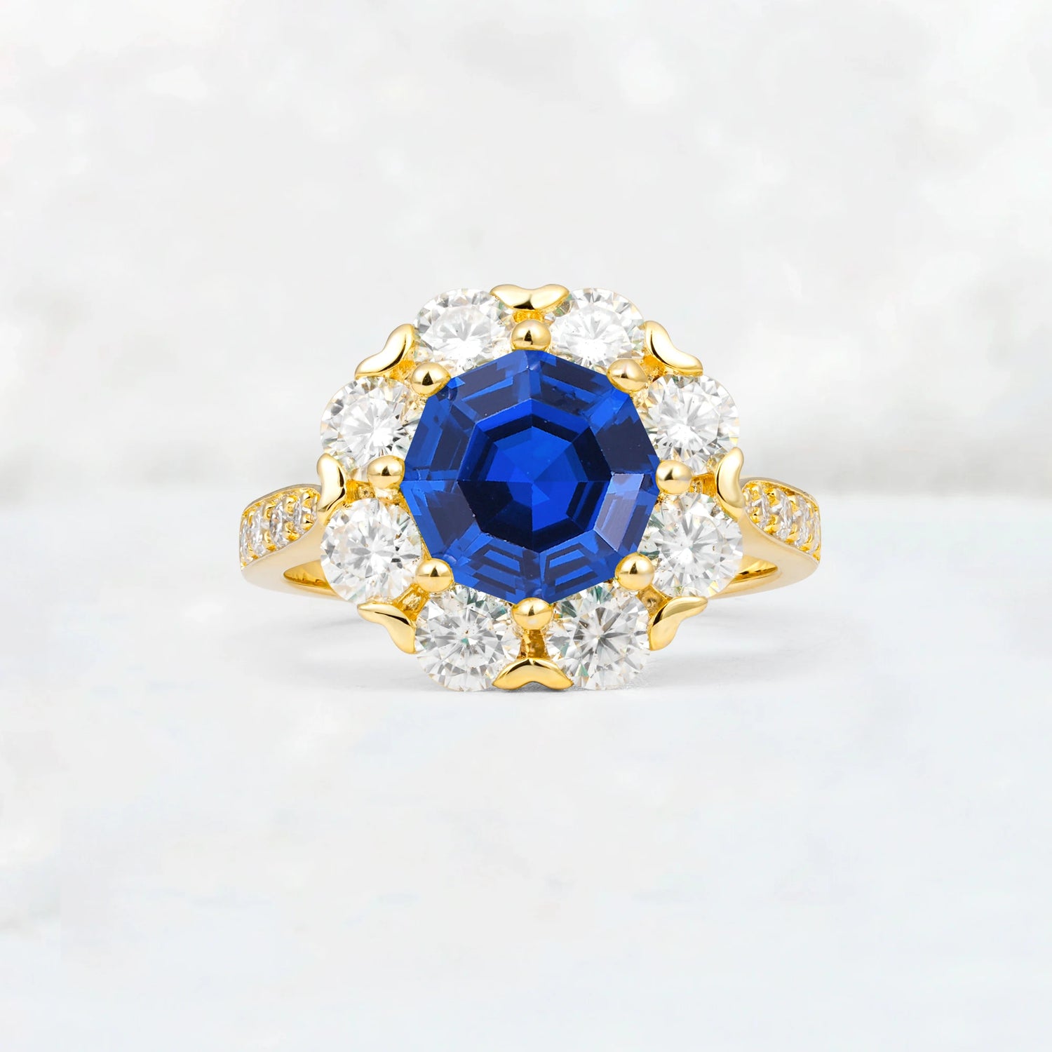 Round Cut Sapphire Floral Halo Engagement Ring
