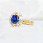 Round Cut Sapphire Floral Halo Engagement Ring - Additional view