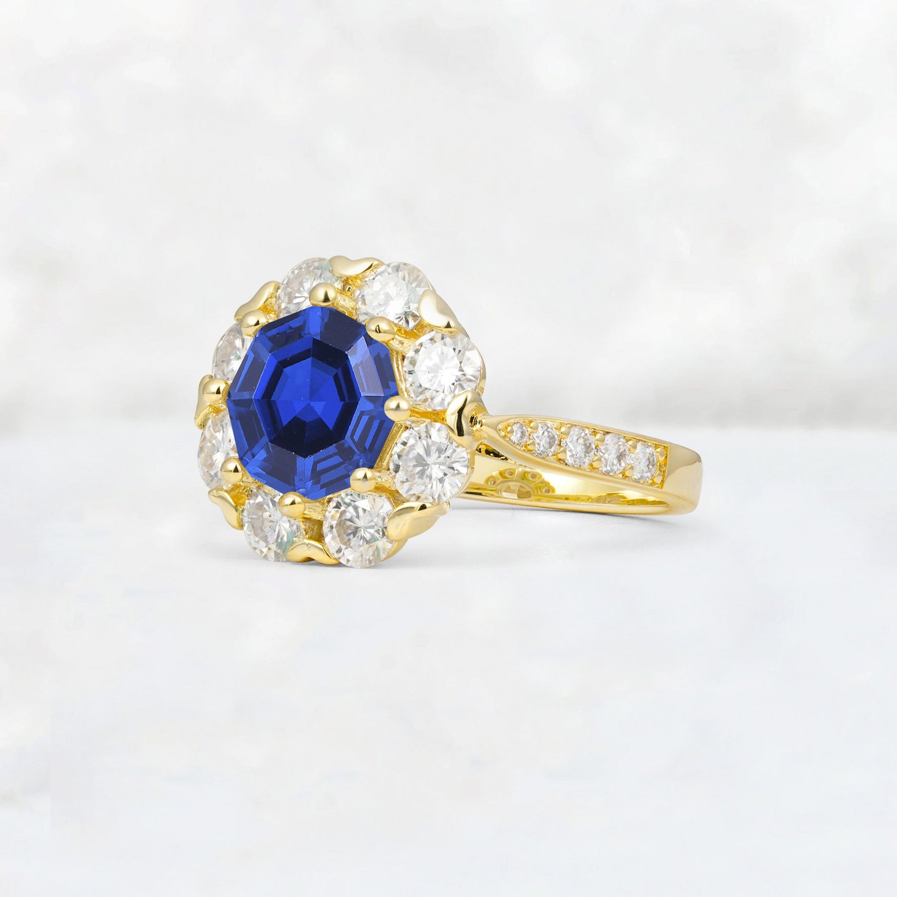 Round Cut Sapphire Floral Halo Engagement Ring - Additional view