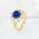 Round Cut Sapphire Floral Halo Engagement Ring - Additional view