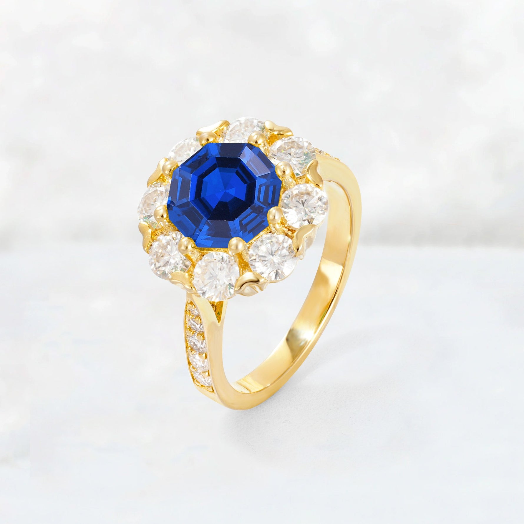 Round Cut Sapphire Floral Halo Engagement Ring - Additional view
