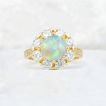 Round Cut Fire Opal Floral Halo Engagement Ring - Additional view