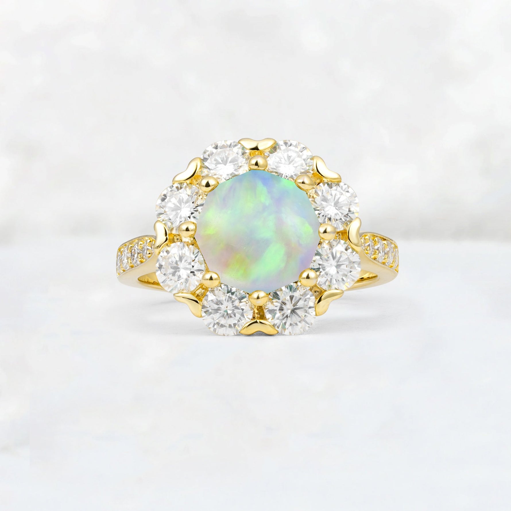 Round Cut Fire Opal Floral Halo Engagement Ring - Additional view