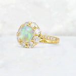 Round Cut Fire Opal Floral Halo Engagement Ring - Additional view