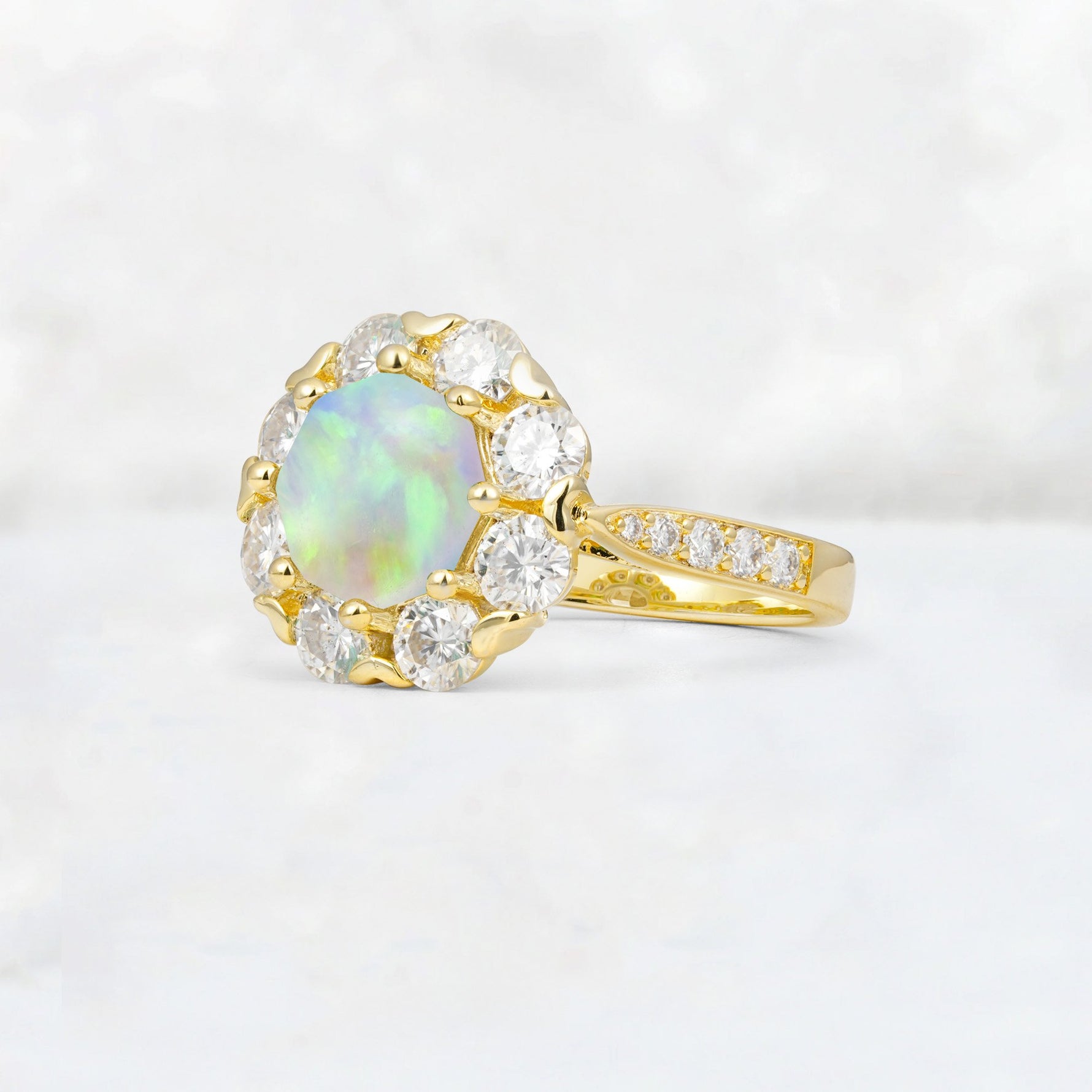 Round Cut Fire Opal Floral Halo Engagement Ring - Additional view