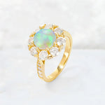 Round Cut Fire Opal Floral Halo Engagement Ring - Additional view