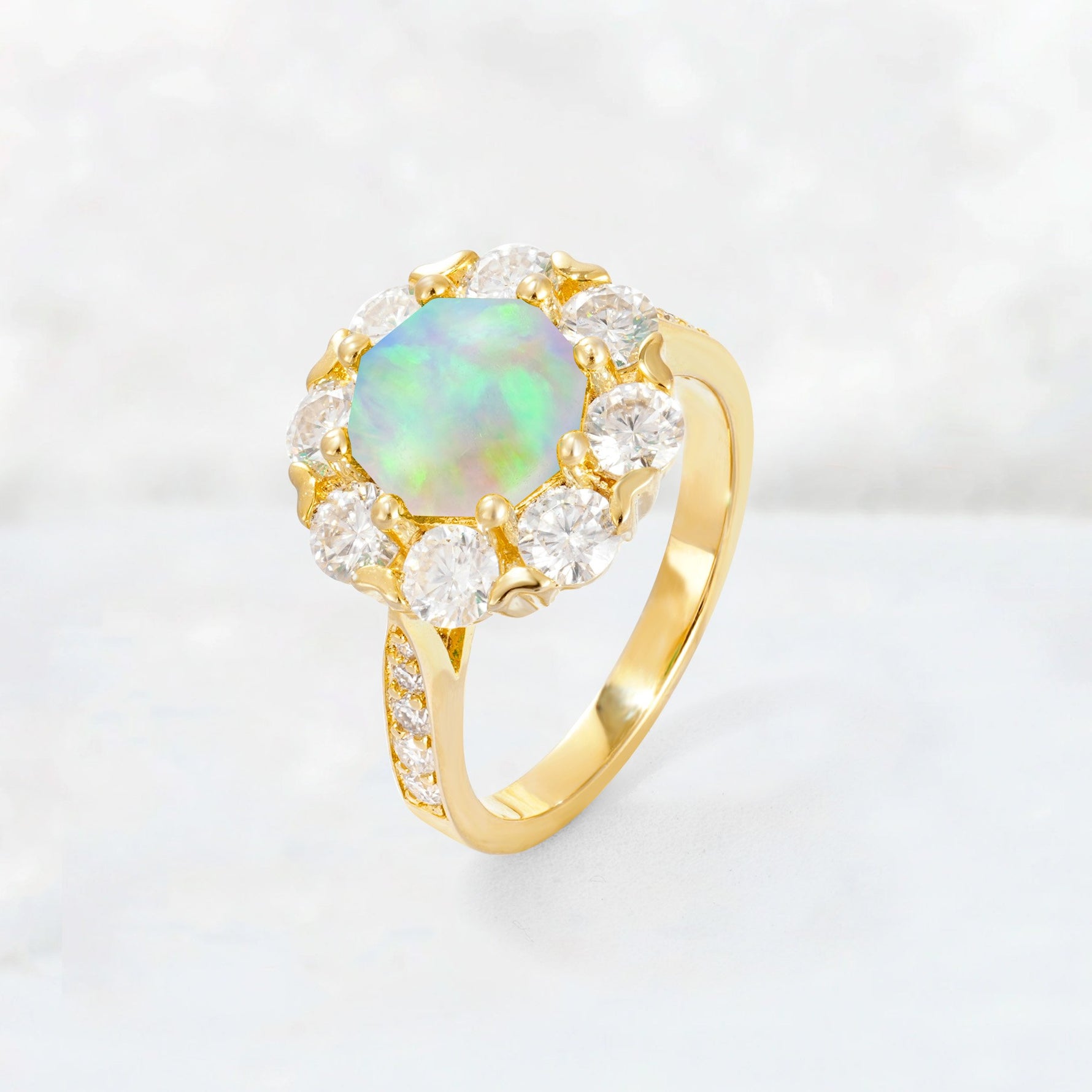 Round Cut Fire Opal Floral Halo Engagement Ring - Additional view
