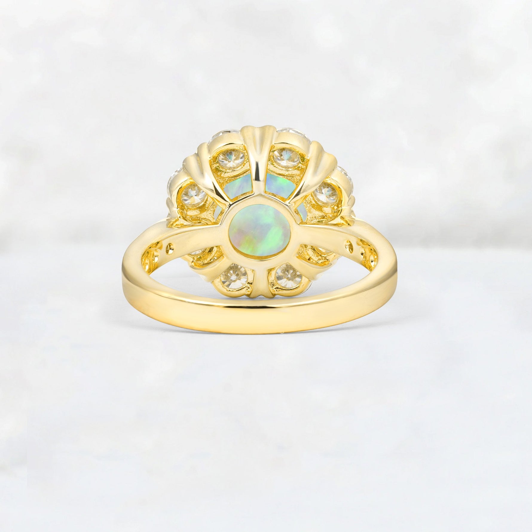 Round Cut Fire Opal Floral Halo Engagement Ring - Additional view
