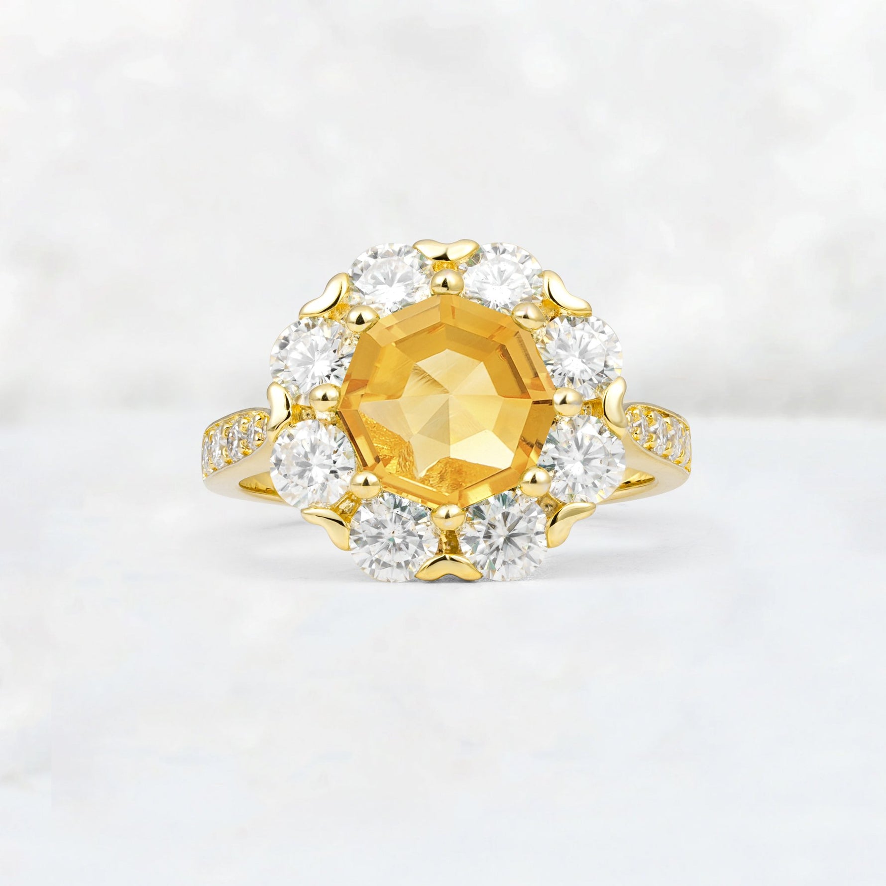 Round Cut Citrine Floral Halo Engagement Ring - Additional view
