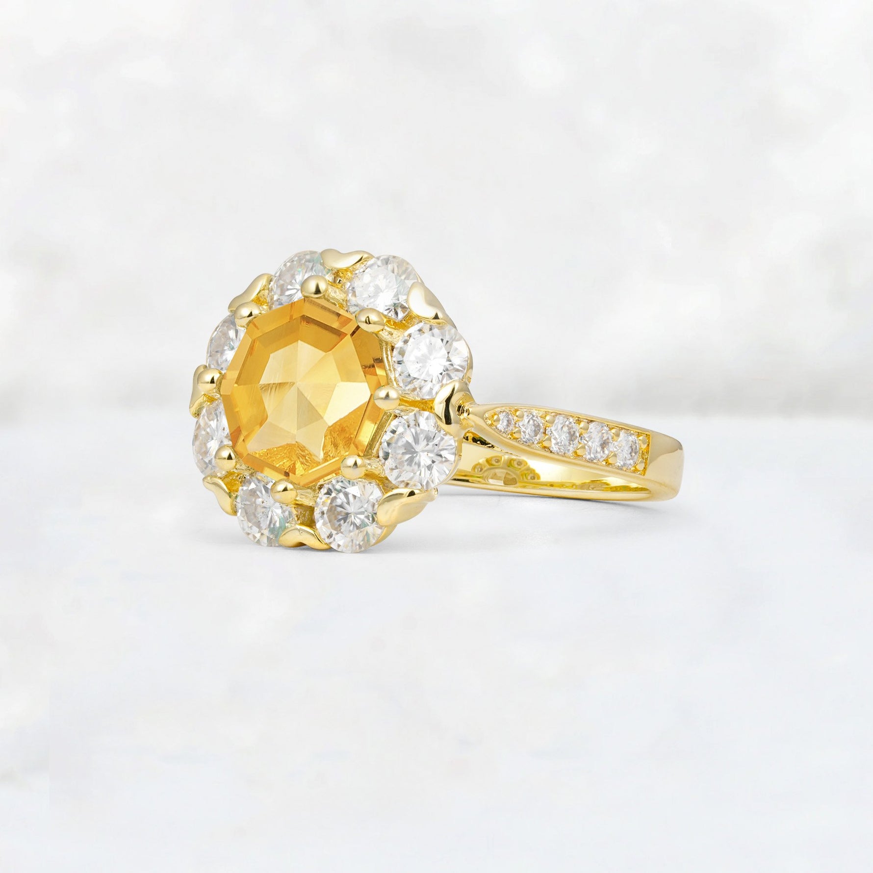 Round Cut Citrine Floral Halo Engagement Ring - Additional view