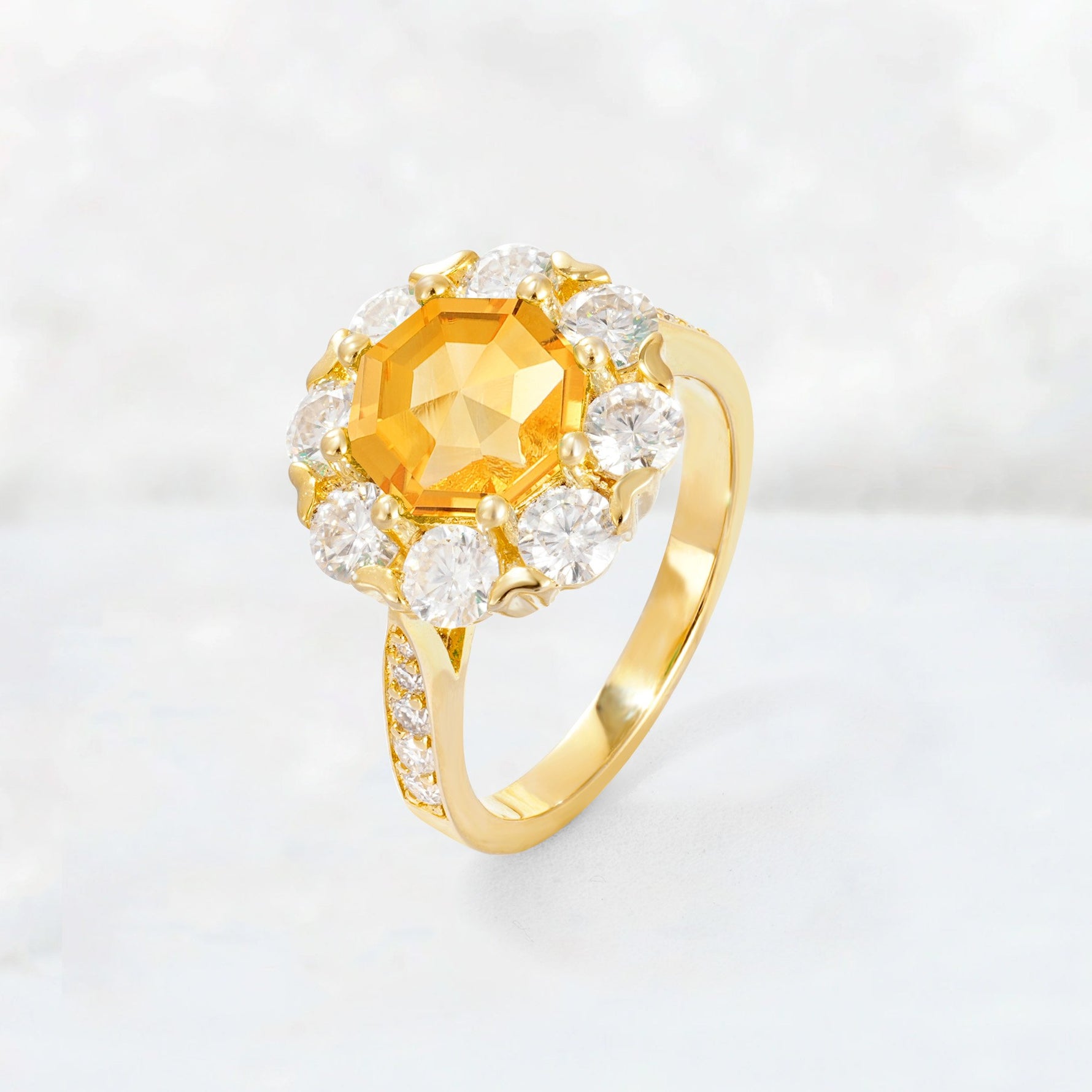 Round Cut Citrine Floral Halo Engagement Ring - Additional view