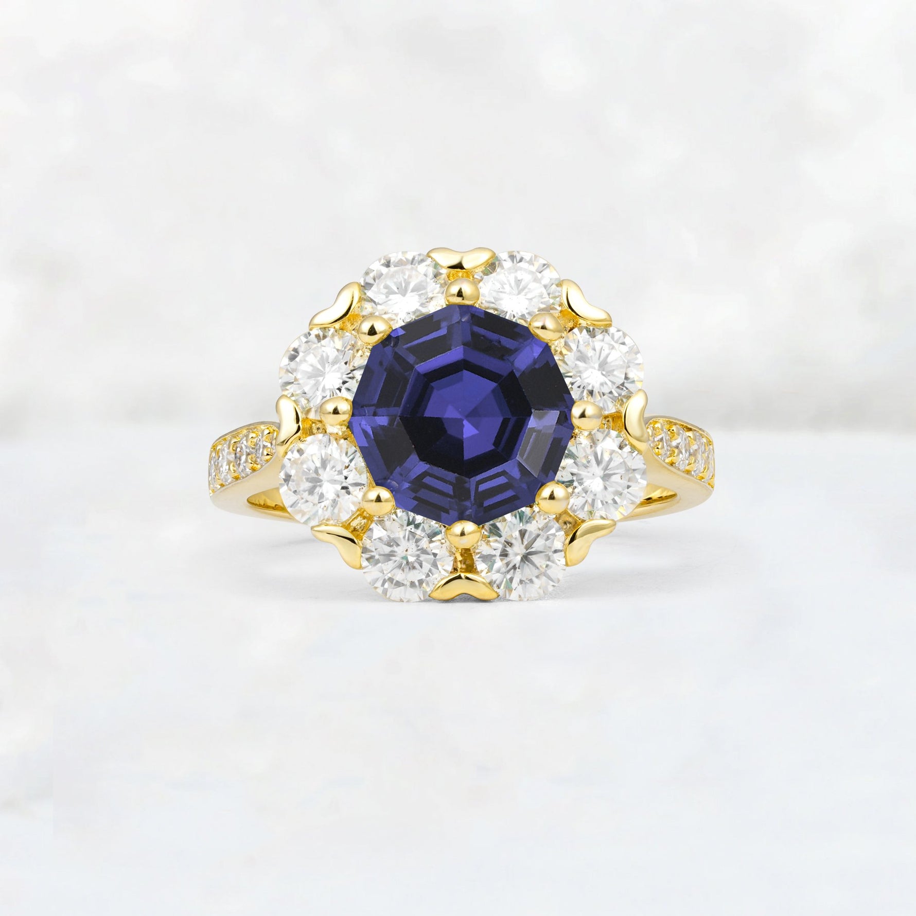Round Cut Tanzanite Floral Halo Engagement Ring - Additional view