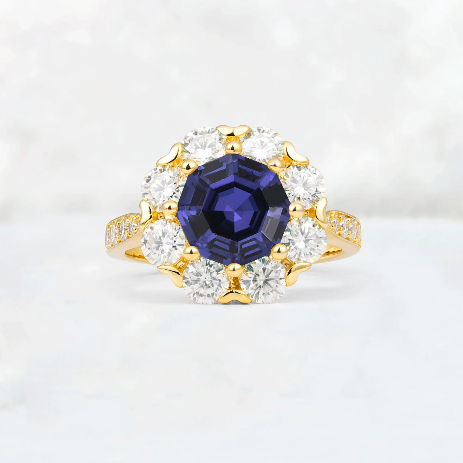 Round Cut Tanzanite Floral Halo Engagement Ring