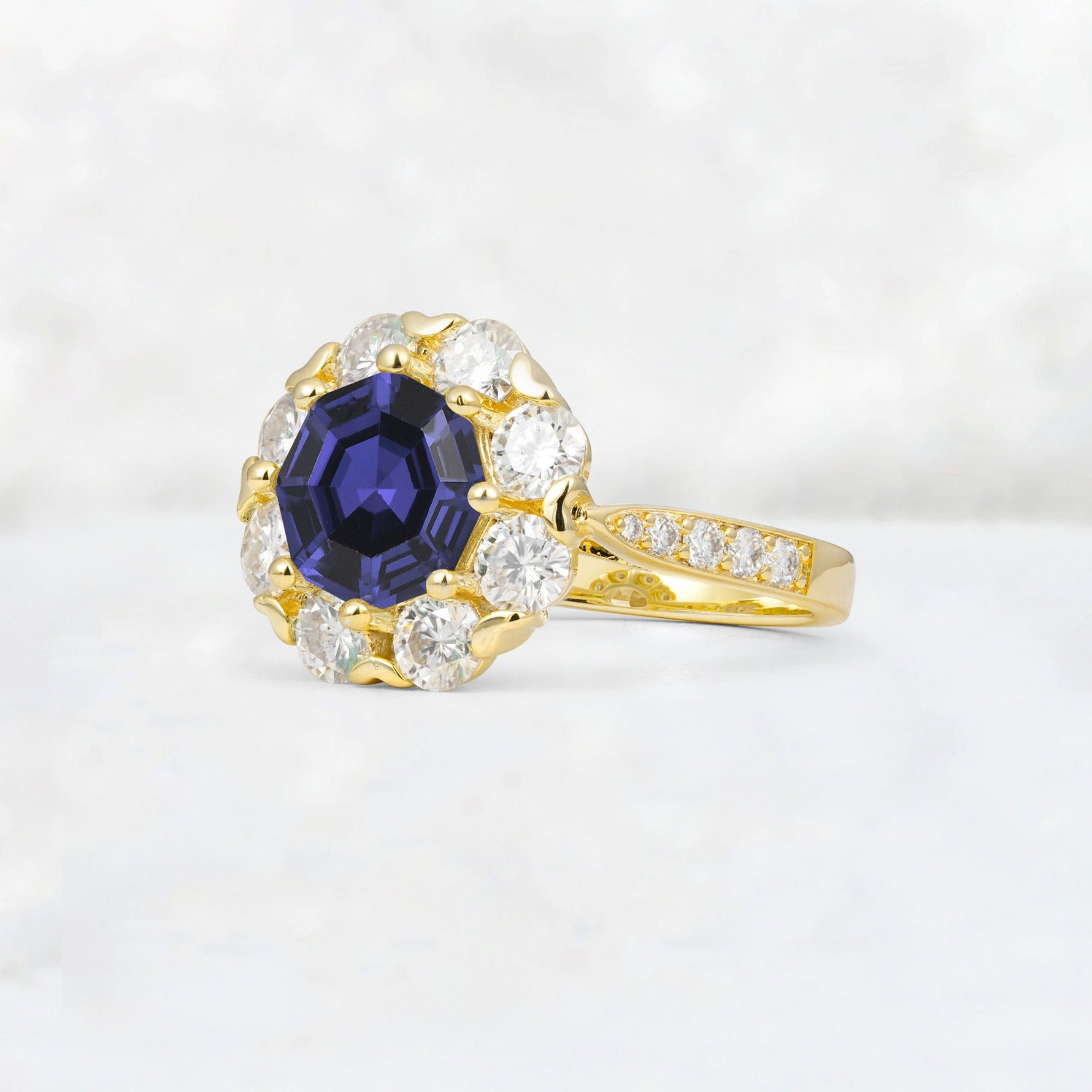Round Cut Tanzanite Floral Halo Engagement Ring - Additional view
