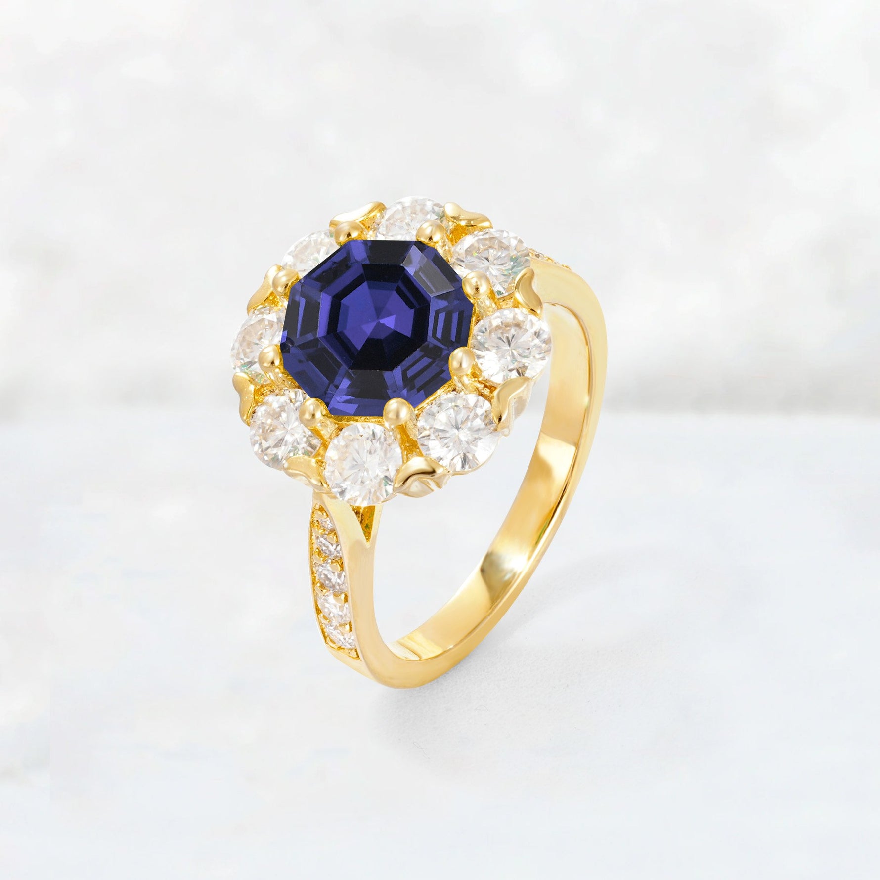 Round Cut Tanzanite Floral Halo Engagement Ring - Additional view