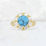 Round Cut Turquoise Floral Halo Engagement Ring - Additional view